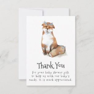 Carte De Remerciements Renard Peint baby shower Migné Avec Fleur Wreath