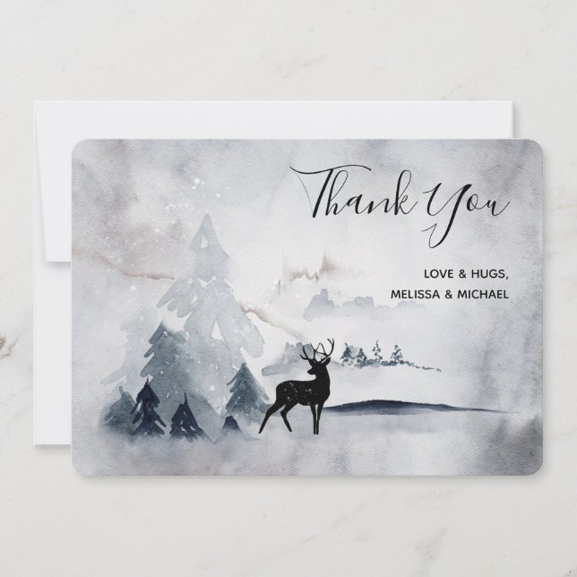 Carte De Remerciements Rennes dans l'Aquarelle gris sauvage Noël (Devant)