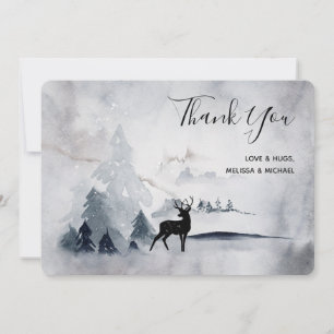 Carte De Remerciements Rennes dans l'Aquarelle gris sauvage Noël