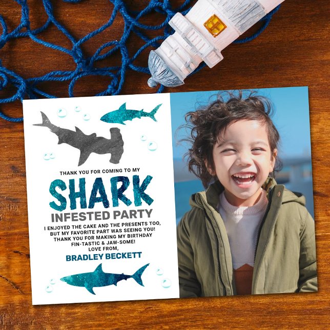 Carte De Remerciements Requin infecté à tout âge Photo anniversaire (Créateur téléchargé)