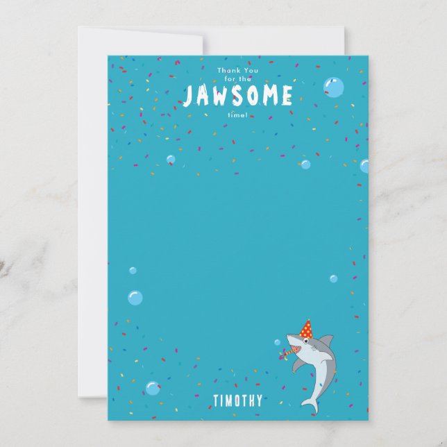 Carte De Remerciements Requin mignon dans la fête d'anniversaire des enfa (Devant)