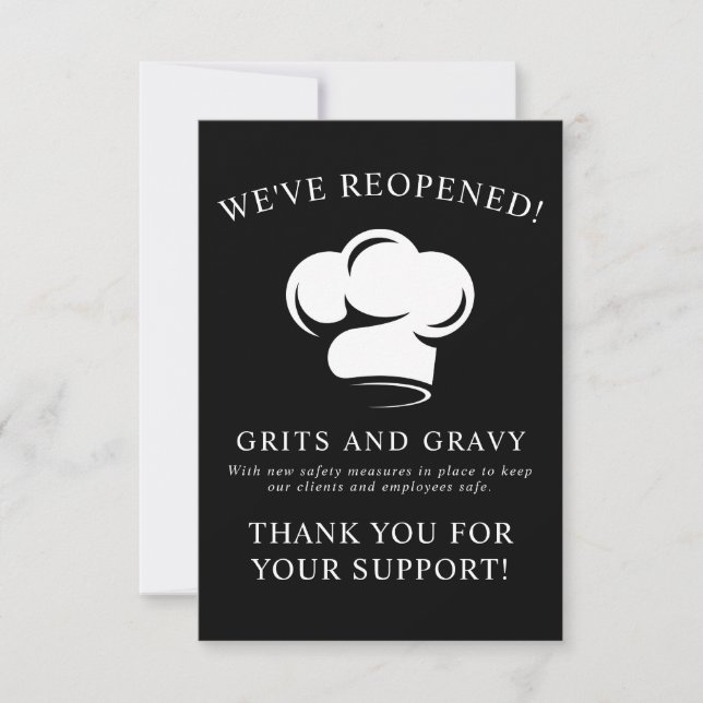 Carte De Remerciements Restaurant Chef Blanc Noir Casquette Vidéo Réouver (Devant)