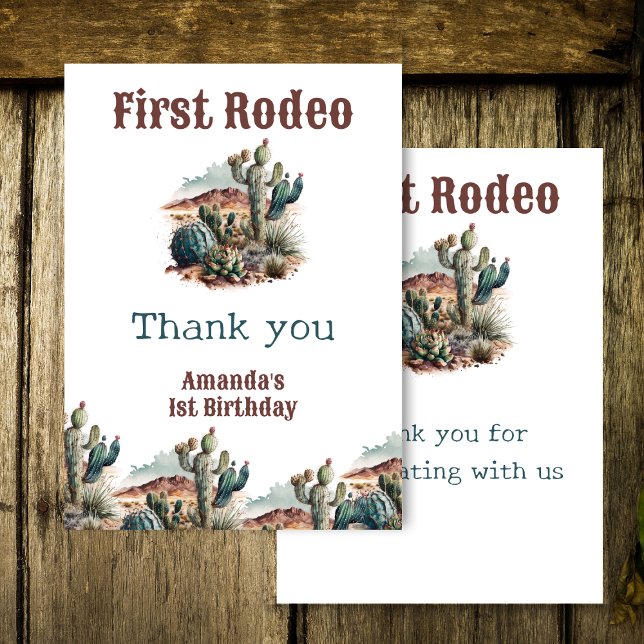 Carte De Remerciements Retro 1er Rodéo Cactus Occidentaux Anniversaire (Créateur téléchargé)