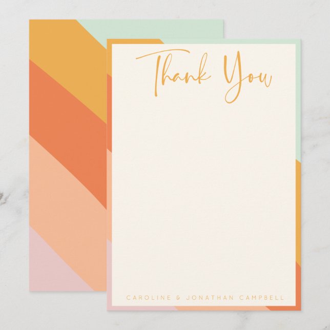 Carte De Remerciements Retro Abstrait Stripes Chic Custom Wedding (Devant / Derrière)