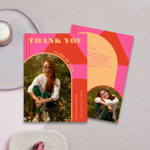 Carte De Remerciements Retro Arch Pink & Orange 2 Diplôme Photo