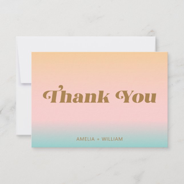 Carte De Remerciements Retro Beach Rose Aqua Pastels Gradient Personnalis (Devant)