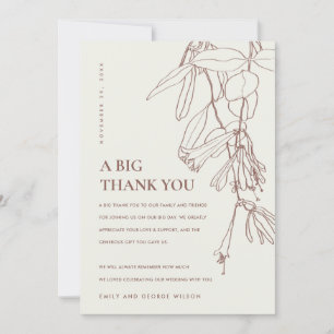 CARTE DE REMERCIEMENTS RETRO BLUSH OFF WHITE LINE DESSIN MARIAGE FLORAL