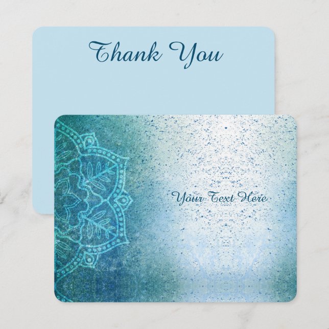 Carte De Remerciements Retro Boho Floral Mandala Zen Bleu clair (Devant / Derrière)