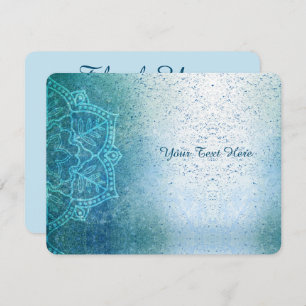 Carte De Remerciements Retro Boho Floral Mandala Zen Bleu clair