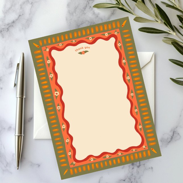 Carte De Remerciements Retro Boho Fun Mariage sur mesure fait-main Shower (Retro Boho Fun Handmade CUSTOM Bridal Shower Thank You Card
)