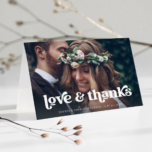 Carte De Remerciements Retro Boho Typographie et photo   MARIAGE