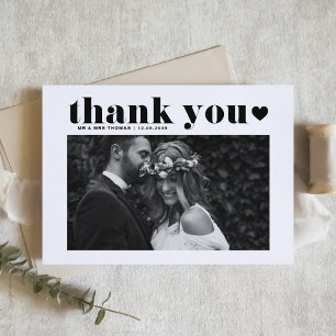 Carte De Remerciements Retro Bold Typographie Black Heart Photo Mariage