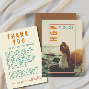 Carte De Remerciements Retro Bold Typographie Bright Photo Mariage