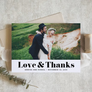 Carte De Remerciements Retro Bold Typographie Love & Thanks Mariage photo