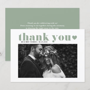 Carte De Remerciements Retro Bold Typographie Sage Green Photo Mariage