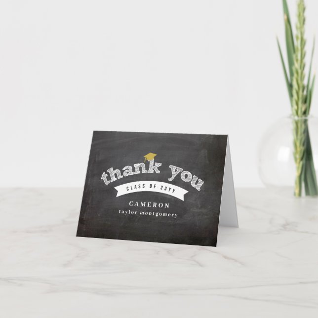 Carte De Remerciements Retro Chalboard Sketch Photo Graduation Cap Grad (Devant)