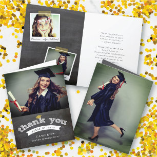 Carte De Remerciements Retro Chalboard Sketch Photo Graduation Cap Grad