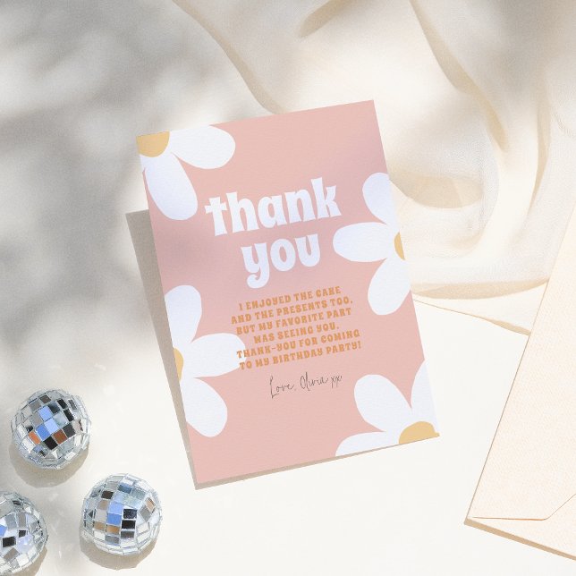Carte De Remerciements Retro Daisy Super Fête d'anniversaire fille (Créateur téléchargé)