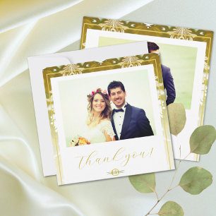 Carte De Remerciements Retro Gold Green Mariage damassé