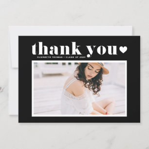 Carte De Remerciements Retro Gras Typographie Black Photo Graduation
