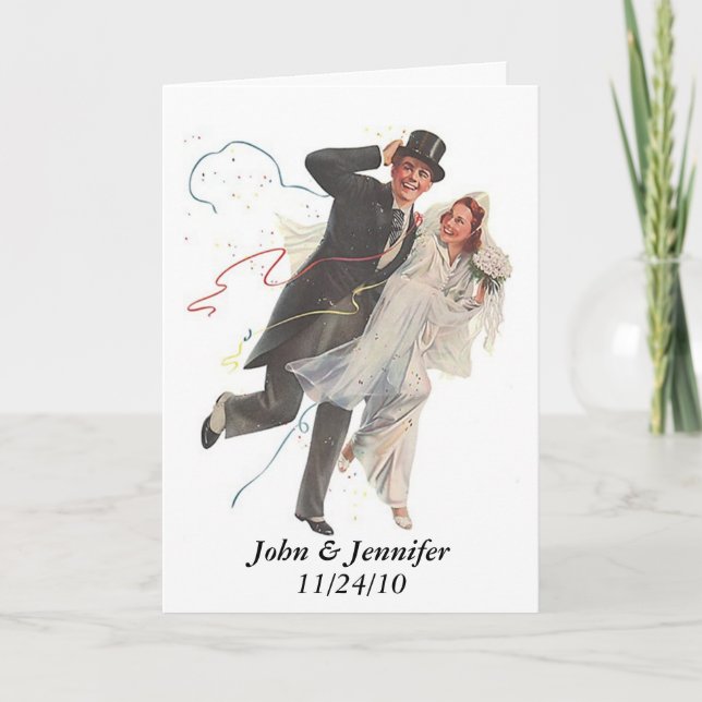 Carte De Remerciements Retro Happy Mariage Elated Couple Cadfts (Devant)