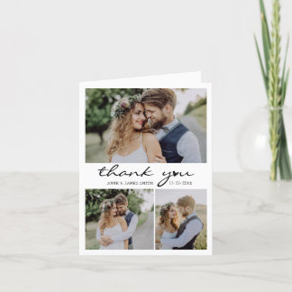 Carte De Remerciements Retro Heart Script 4 Photo Collage Mariage