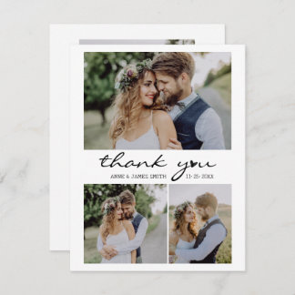 Carte De Remerciements Retro Heart Script 4 Photo Collage Mariage