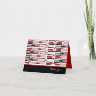 Carte De Remerciements Retro Mod Art Déco Zig Zag Funky Motif Rouge Noir