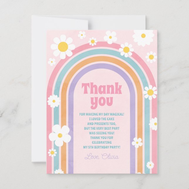 Carte De Remerciements Retro Rainbow Flowers Daisies Thank You Card (Devant)
