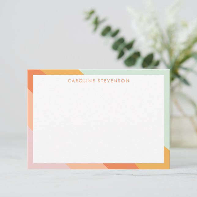 Carte De Remerciements Retro Stripes Orange Mint Pastel Nom personnalisé (Debout devant)