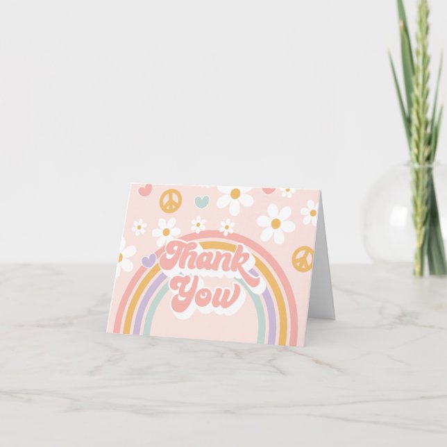 Carte De Remerciements Retro Super fille Rainbow Anniversaire (Devant)