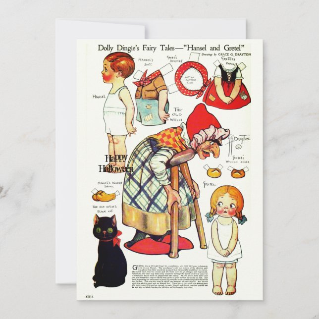Carte De Remerciements Retro Tale Fée Halloween 🎃 Poupées en papier (Devant)