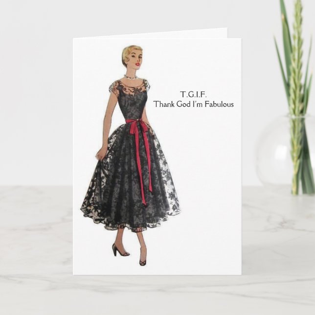 Carte De Remerciements Retro Woman - TGIF - Dieu merci, je suis fabuleuse (Devant)