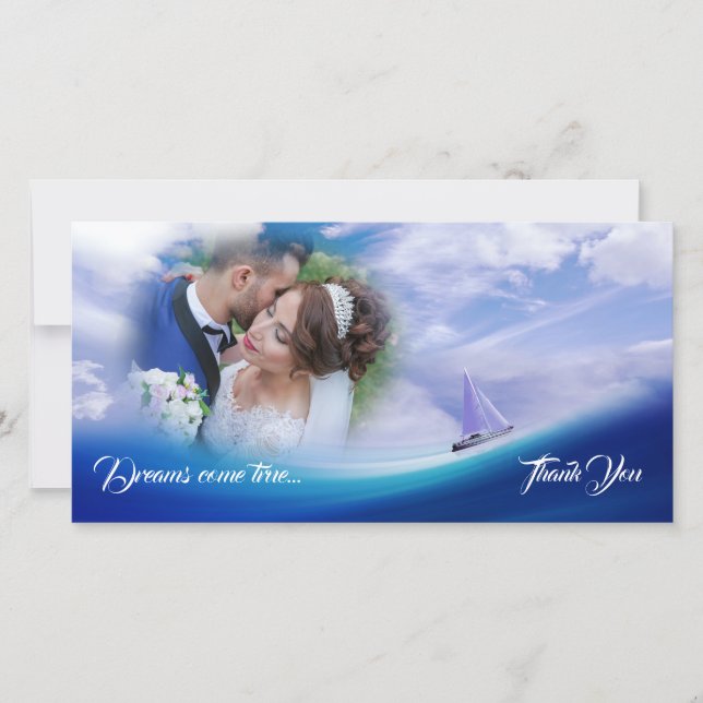 Carte De Remerciements Rêves nautiques Gratitude Mariage de la mer Bleue  (Devant)
