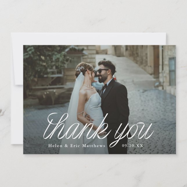 Carte De Remerciements Ribbon Script Minimalist Wedding Photo  (Devant)
