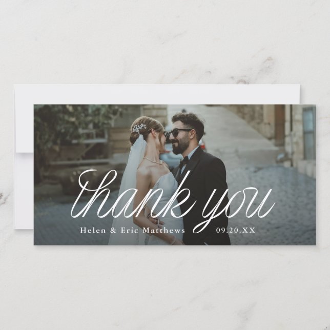 Carte De Remerciements Ribbon Script Minimalist Wedding Photo Tall (Devant)