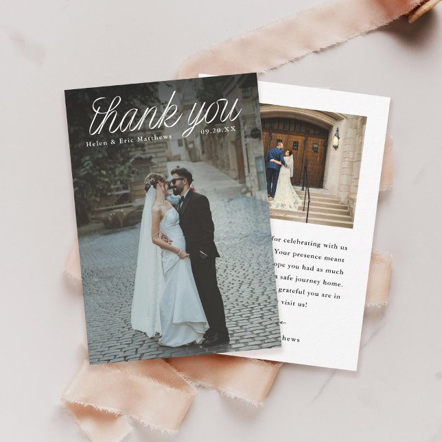 Carte De Remerciements Ribbon Script Top Minimalist Wedding Photo Small (Créateur téléchargé)