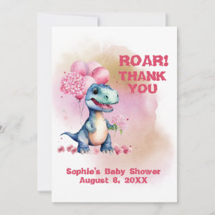 Carte De Remerciements Roar C'est une fille T-Rex Baby Dinosaur rose