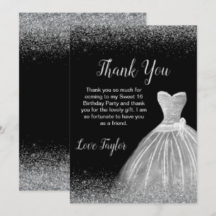 Carte De Remerciements Robe Argent Faux Parties scintillant Douce 16 Anni
