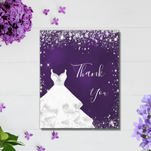 Carte De Remerciements Robe blanche argentée violette pailletée glamour