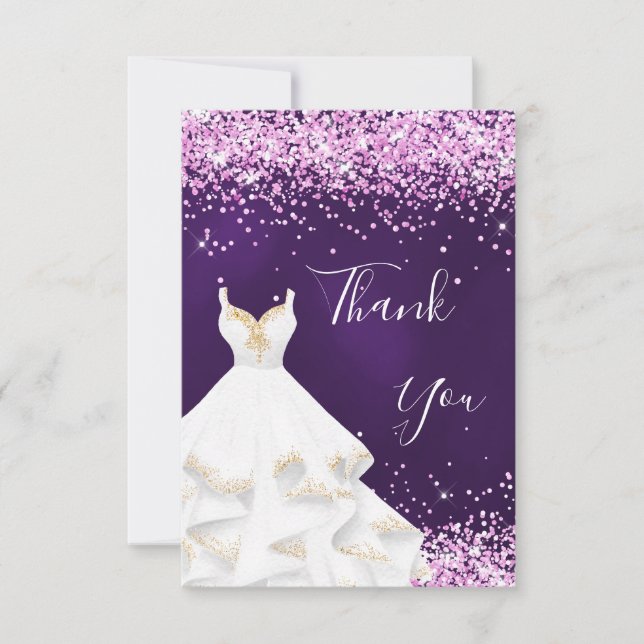 Carte De Remerciements Robe blanche rose violet pailletée glamour (Devant)