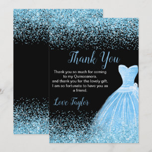 Carte De Remerciements Robe bleu clair de Quinceanera faux paillettes