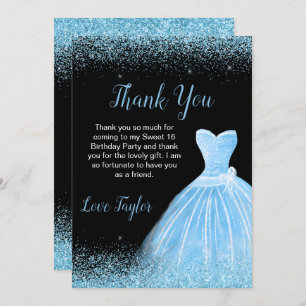 Carte De Remerciements Robe bleu clair Faux Parties scintillant Douce 16 