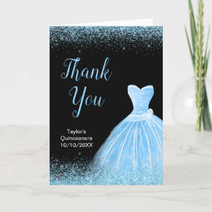 Carte De Remerciements Robe bleu clair Quinceanera Parties scintillant Fa