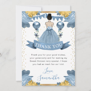 Carte De Remerciements Robe Bleu Poussiéreux Princesse aux Cheveux Bruns