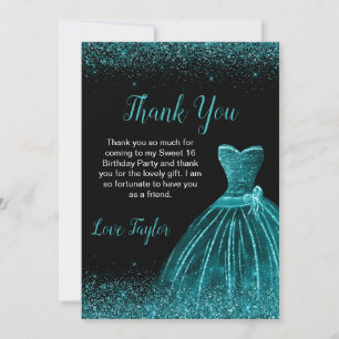 Carte De Remerciements Robe Bleue turquoise Faux Parties scintillant Douc
