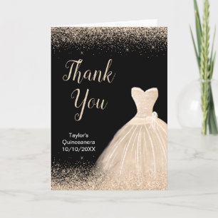 Carte De Remerciements Robe Champagne Quinceanera Parties scintillant Fau