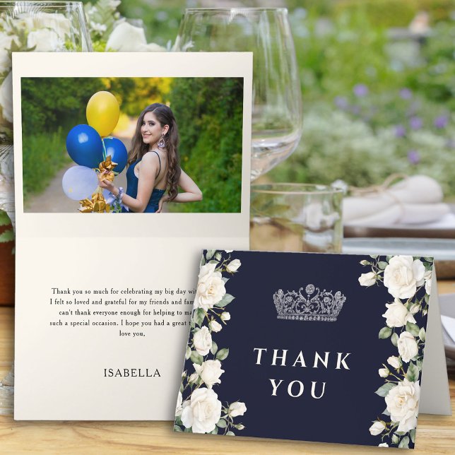 Carte De Remerciements Robe de la princesse royale Tiara Quinceanera Phot (Photo thank you card from the Princess Dress and Roses Quinceanera collection by Darling & May)