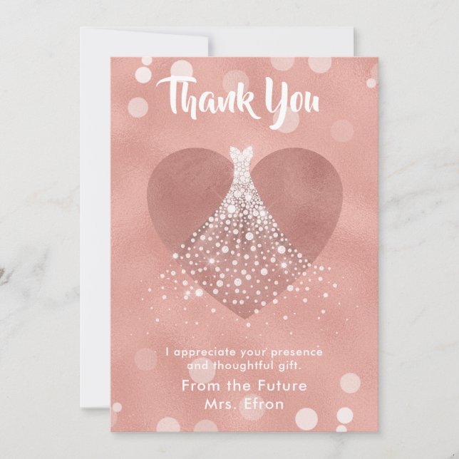 Carte De Remerciements Robe de mariage de coeur de Fête de la mariée de (Devant)