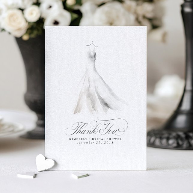 Carte De Remerciements Robe de Mariée Élégante Remerciement de Réception  (Wedding Dress Bridal Shower Thank You Cards)